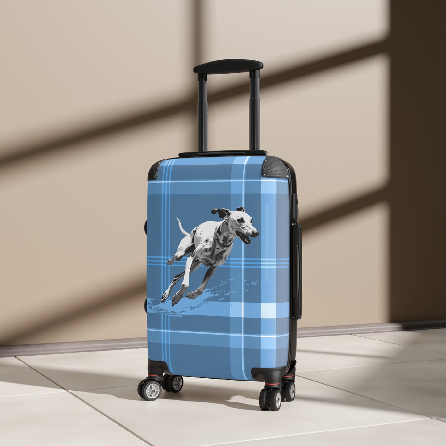 Suitcase Dog Blue Plaid