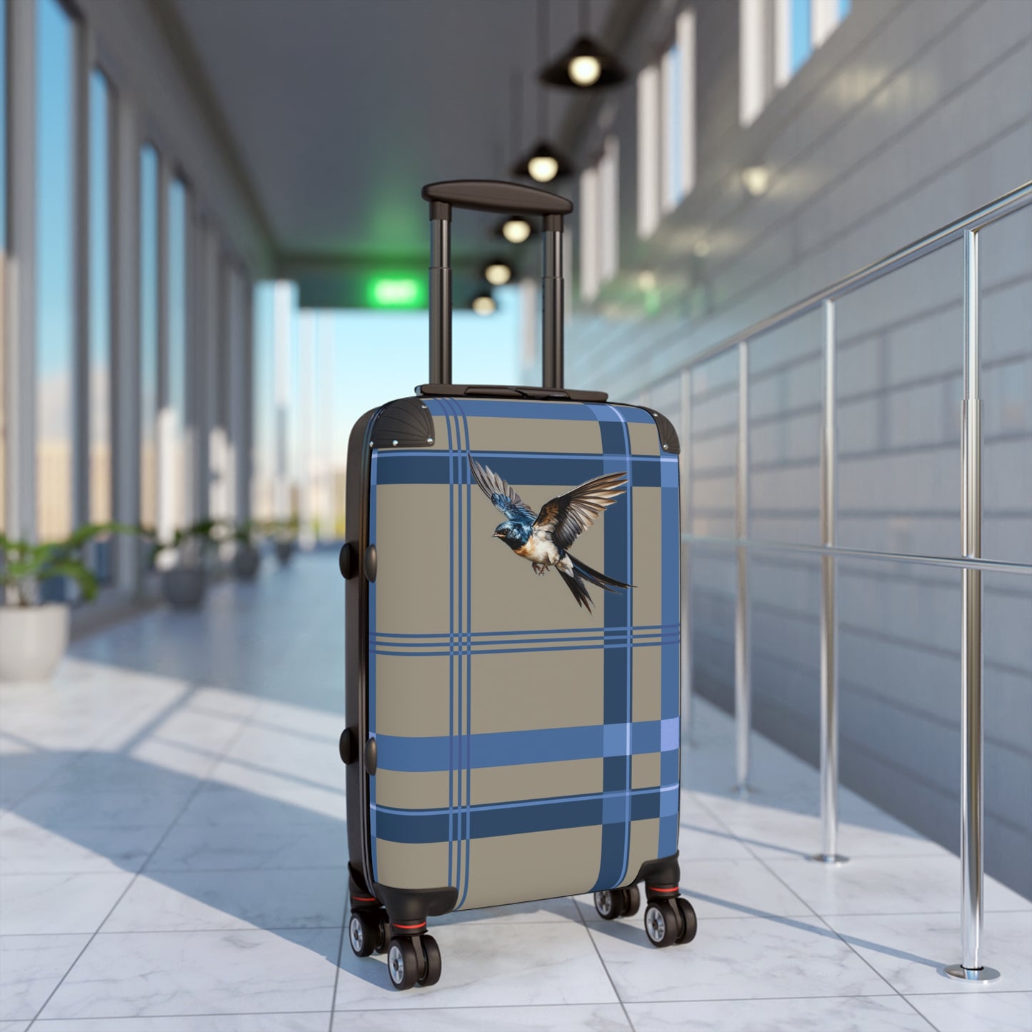 Suitcase Swallow, Blue and Tan Plaid