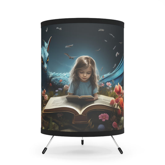 Girl and her Dragon Tripod Lamp with High-Res Printed Shade, US\CA plug