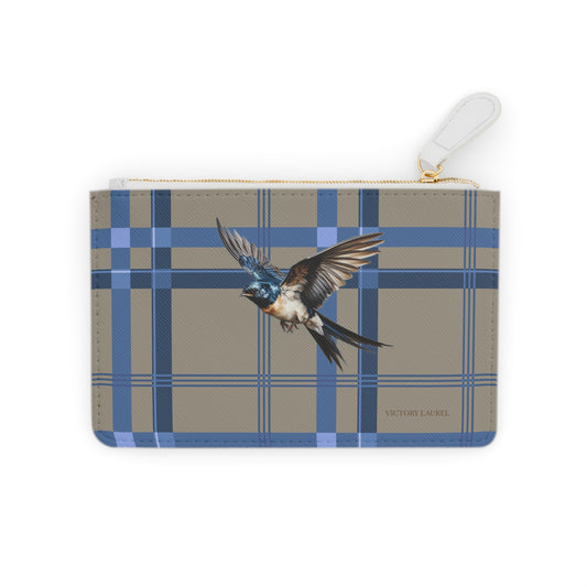 Mini Clutch Bag Swallow, Blue and Tan Plaid