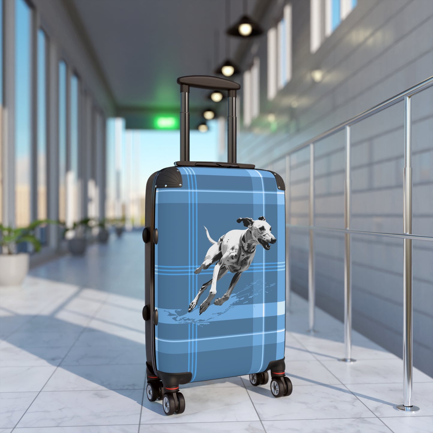 Suitcase Dog Blue Plaid