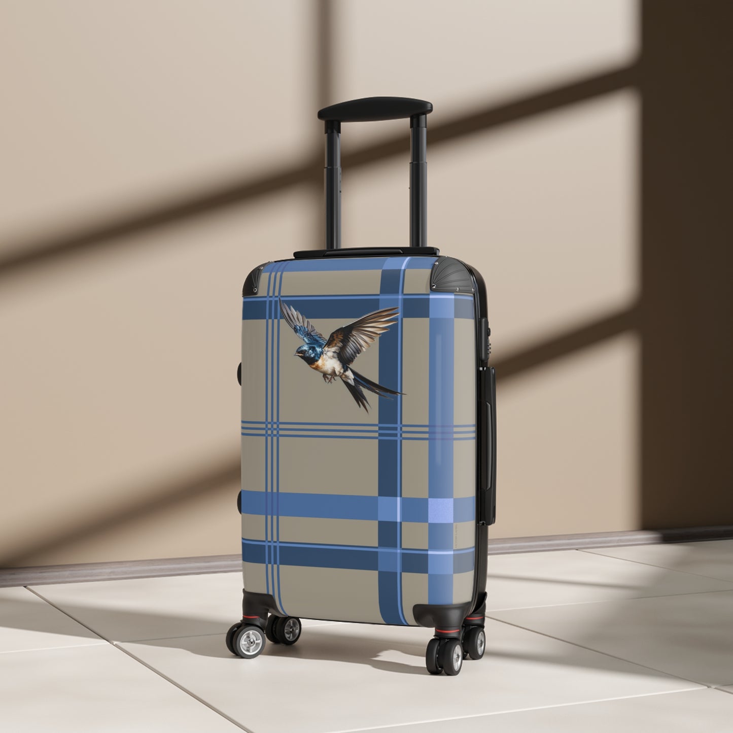 Suitcase Swallow, Blue and Tan Plaid